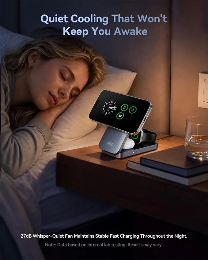 AOC GW300 25W Qi2.2 3-in-1 Foldable Wireless Charging Station — image 4