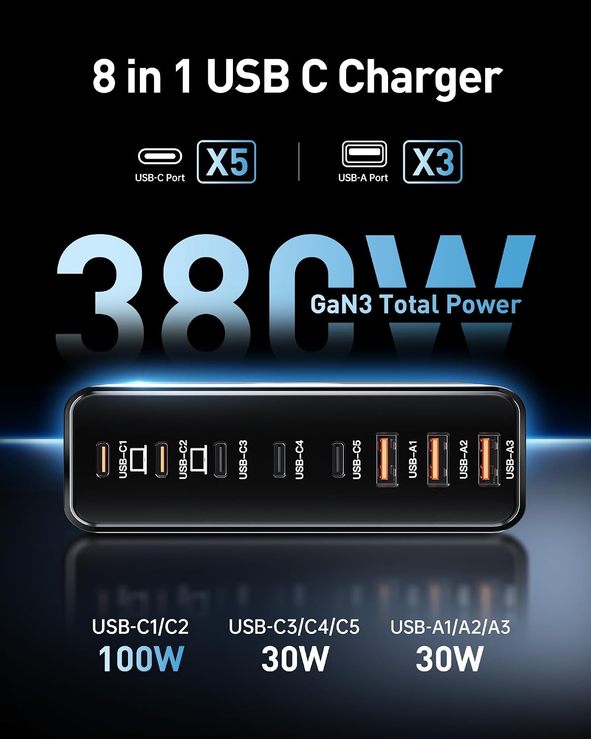 Edilow 380W USB-C Charging Station – 8-Port Multi-Device Charger Price: $29.98 Keep your charging setup organized with — image 2