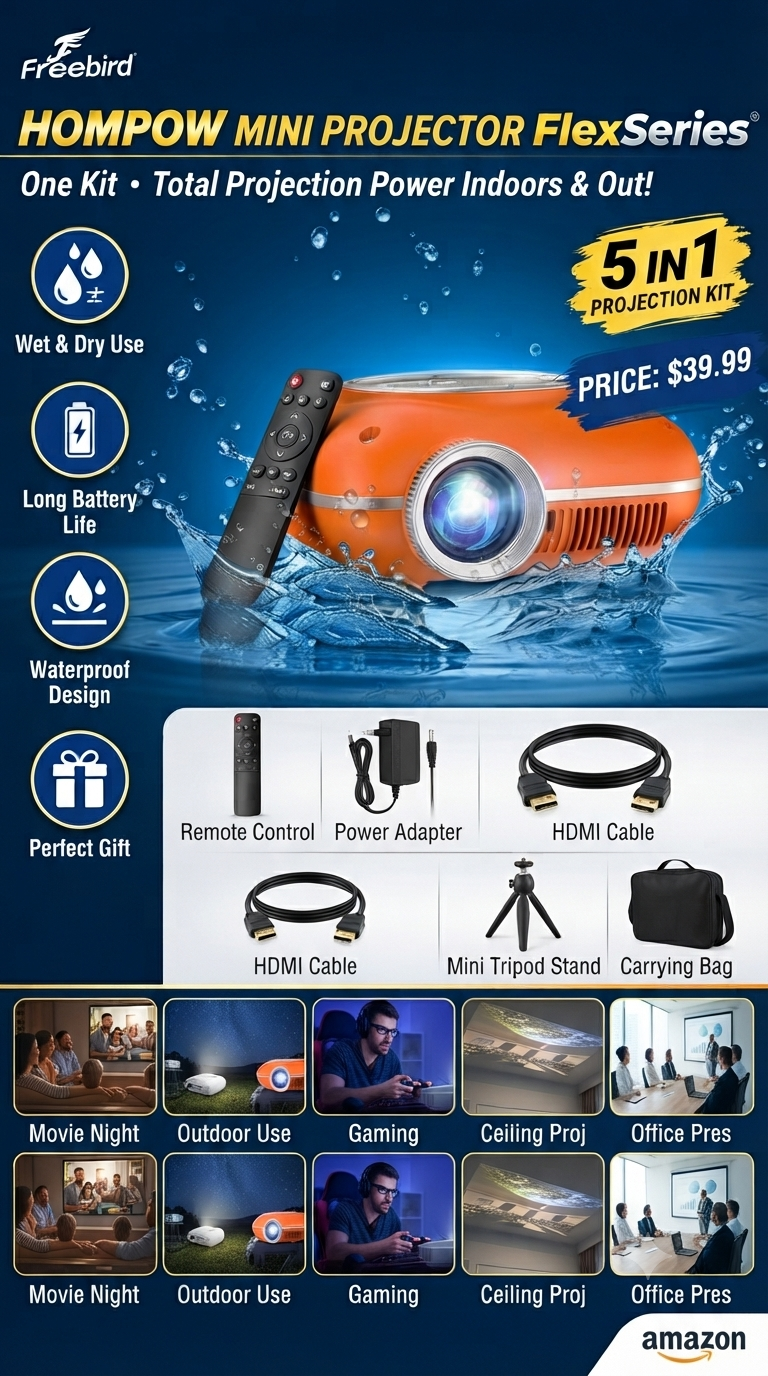 HOMPOW Mini Portable Bluetooth Projector 1080P Supported (Orange) | NK Trends — image 1