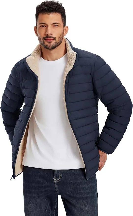 TACVASEN Men's Sherpa Fleece Lined Water Resistant Puffer Jacket (Navy Blue) — image 2