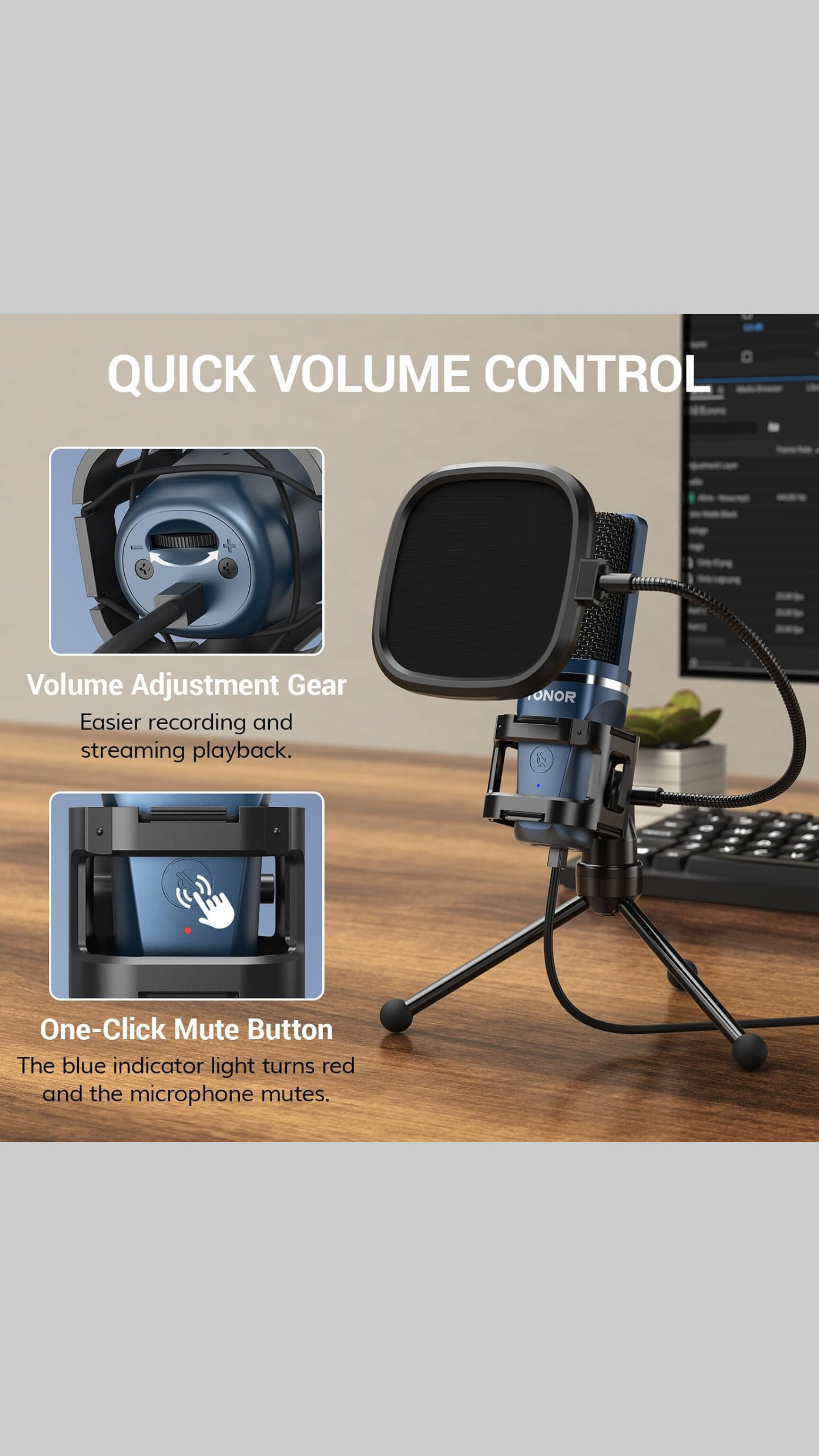 TONOR TC-777 USB Condenser Podcast Microphone with Tripod Stand & Pop Filter | NK Trends — image 2