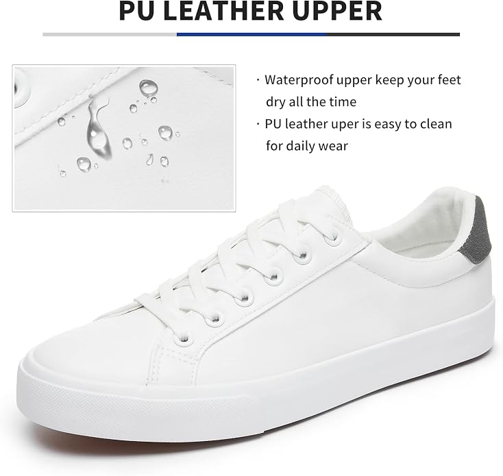 Get the FRACORA Men's White PU Leather Tennis Shoes on sale for just $25.64 (5% off, List Price: $26.99). Features a wat — image 3