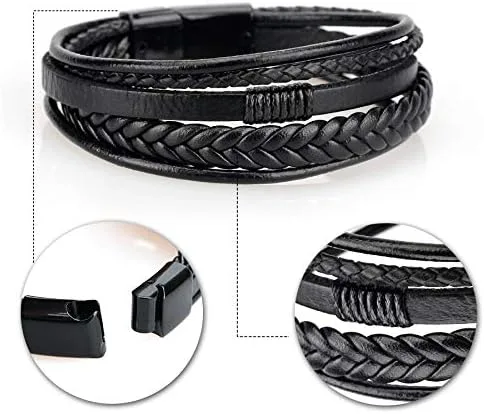 Men's Black & Brown Leather Multi-Strand Braided Bracelet (8.3") — image 6