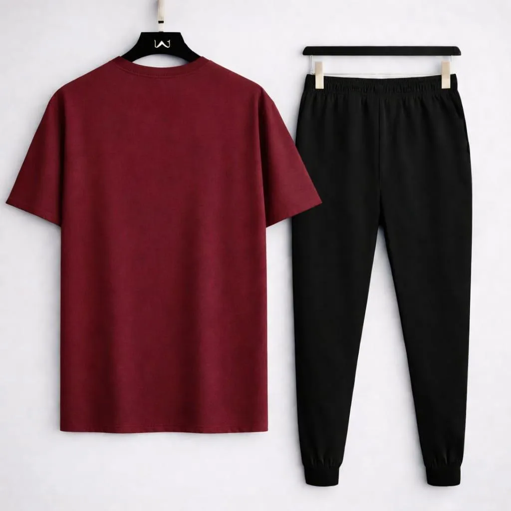 Billionaire Crest Men's Cotton Track Suit – Maroon & Black | Premium 2 Piece Casual Wear — image 3