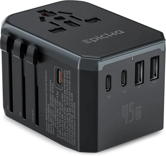 EPICKA 45W Universal Travel Adapter PD & QC (TA-105S, Black) — image 1