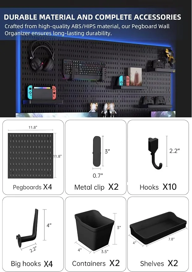 Zestify Pegboard Wall Organizer Kit - Modular Storage System with Hooks & Baskets (Black) — image 2
