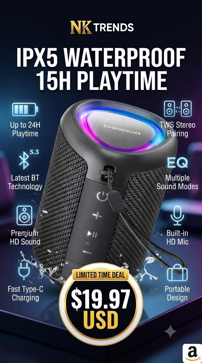 CHIFENCHY Portable Bluetooth Speaker – IPX5 Waterproof, Bluetooth 5.3 & LED Lights — image 1