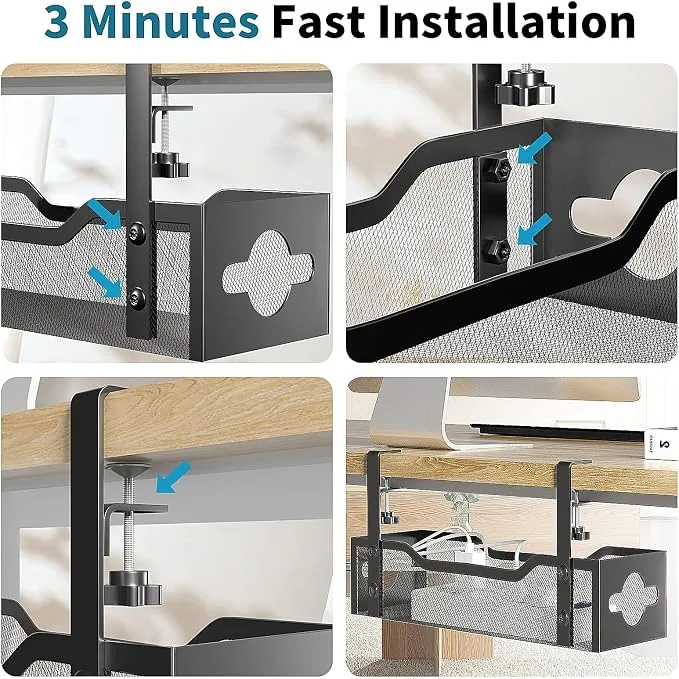 Litwaro Under Desk Cable Management Tray (13.4" Metal Cord Organizer) — image 3