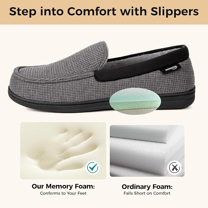 HomeTop Men's Knit Moccasin Memory Foam Slippers (Dark Gray) | NK Trends — image 4