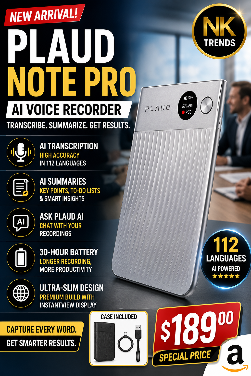 Plaud Note Pro AI Voice Recorder – Smart Transcription & Meeting Note Taker — image 1