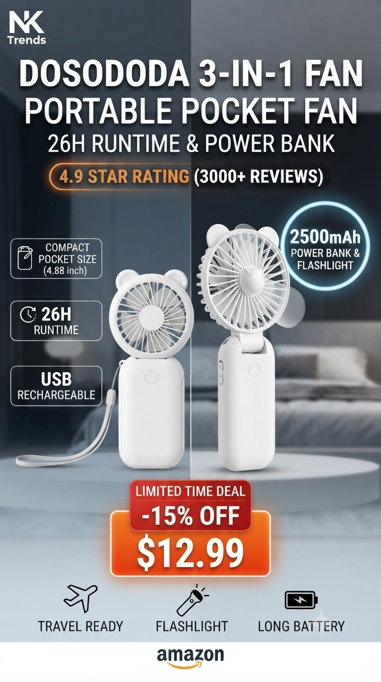 Dosododa 3-in-1 Portable Handheld Fan, Power Bank & Flashlight | NK Trends — image 1