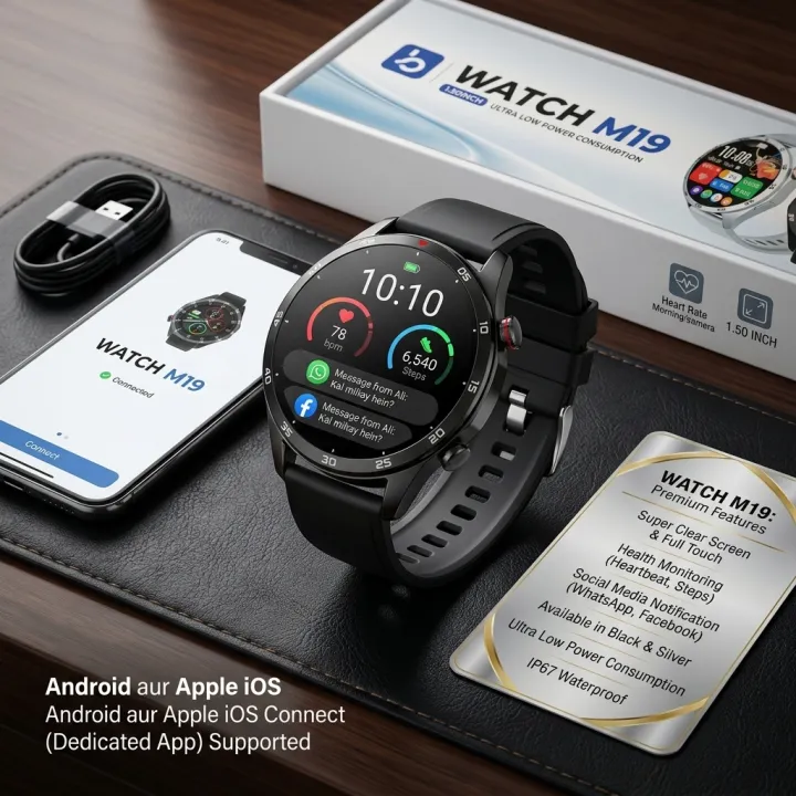 M19 Premium Smart Watch | Android & iPhone Compatible | Full Touch Display | NK Trends — image 3