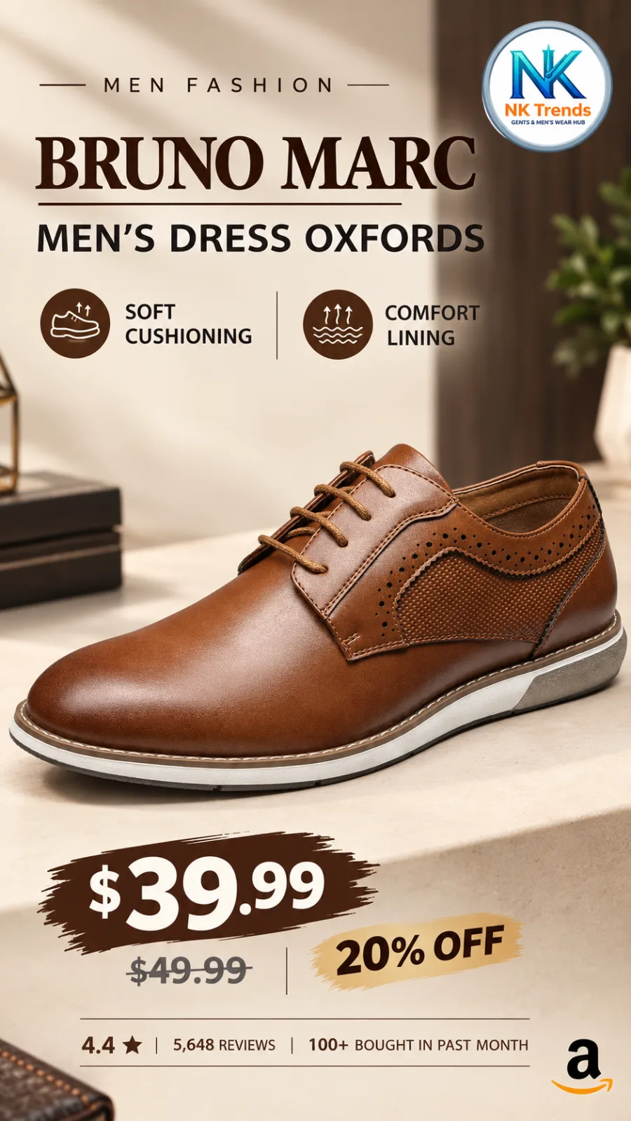 Bruno Marc Men's Casual Dress Sneaker Oxford Shoes (Brown) — image 1