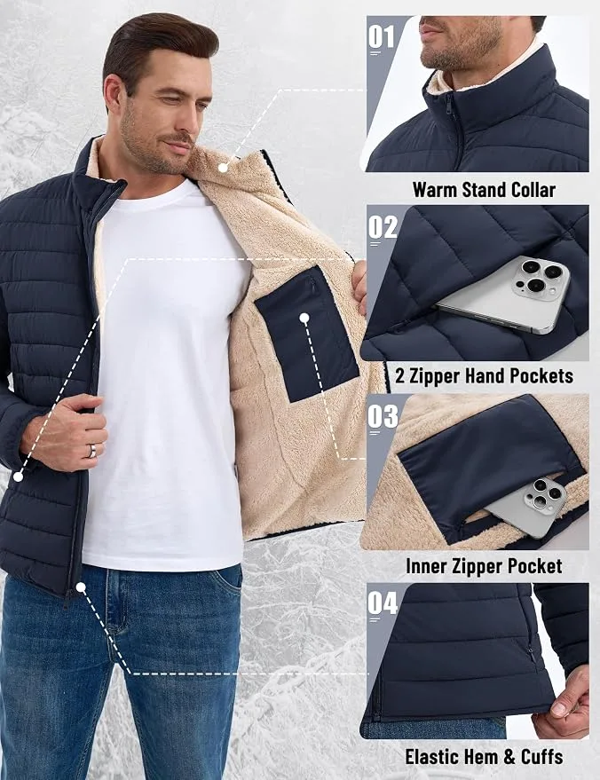 TACVASEN Men's Sherpa Fleece Lined Water Resistant Puffer Jacket (Navy Blue) — image 4