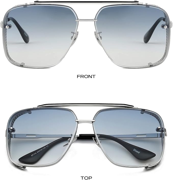 Oversized Square Aviator Sunglasses with Metal Side Shields | NK Trends — image 2
