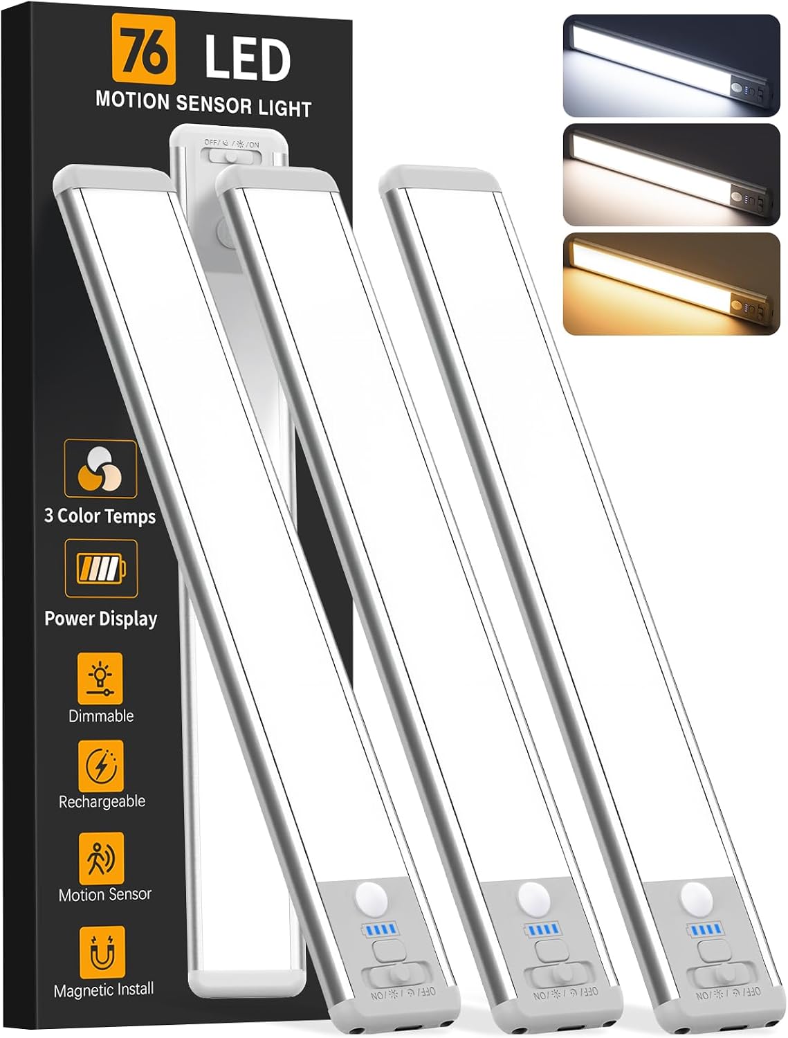 ZioeYiue Wireless Under Cabinet Motion Sensor LED Lights 3-Pack (Silver) | NK Trends — image 1
