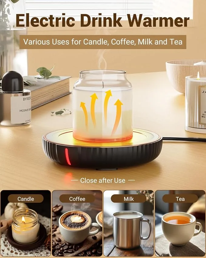 HouseGem Large Candle Warmer Plate & Coffee Cup Mug Warmer (Black) — image 2