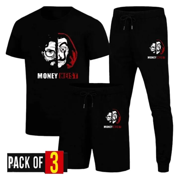 Pack of 3 Money Heist Men's Outfit | T-Shirt + Trouser + Shorts | Only Rs.923 — image 5