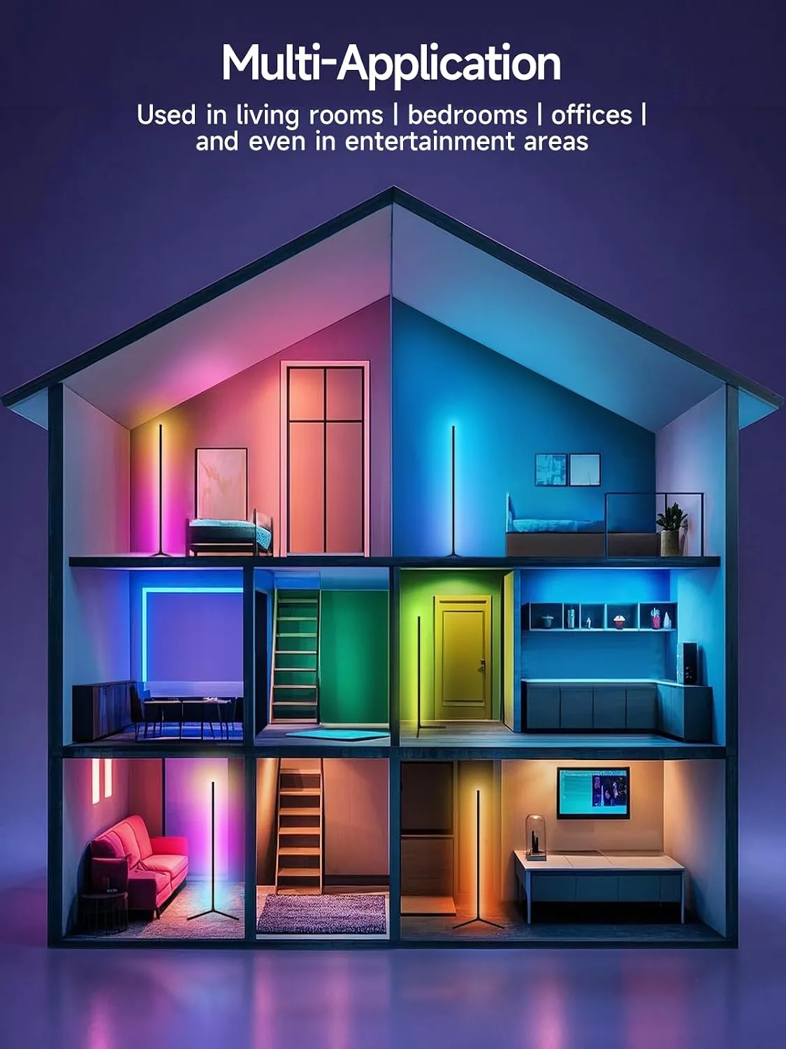 Tyute RGB LED Smart Corner Floor Lamp with Music Sync & App Control — image 1