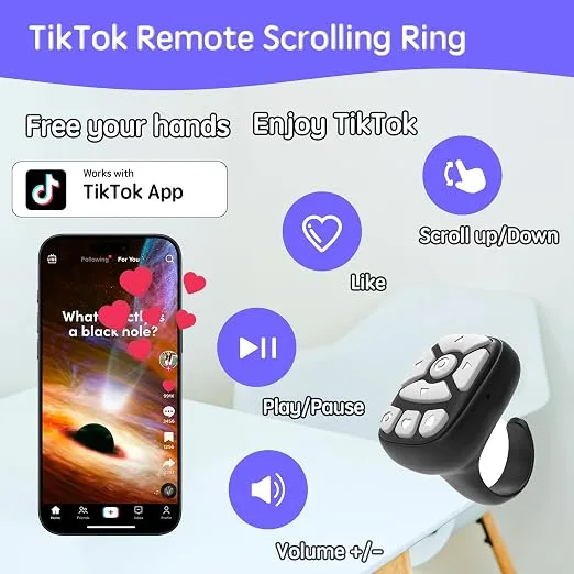 Novzix TikTok Scrolling Ring & 8-Button Wireless Remote (Black) — image 3
