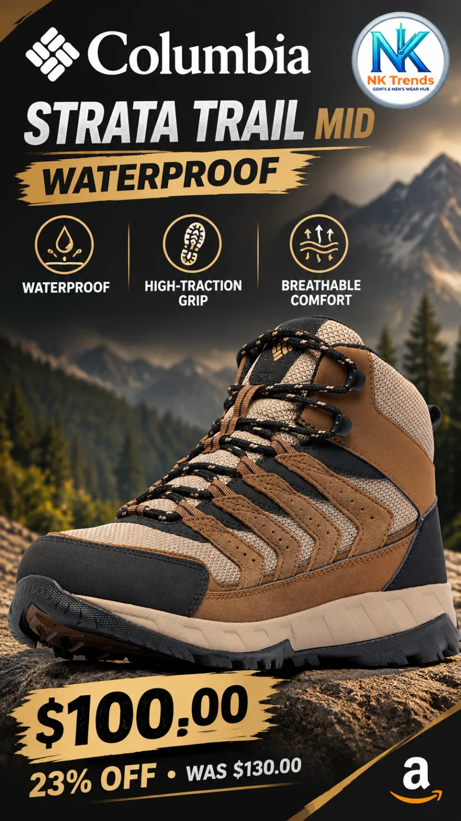 Columbia Men's Strata Trail Mid Waterproof Hiking Boots (Dark Brown/Khaki II) — image 1