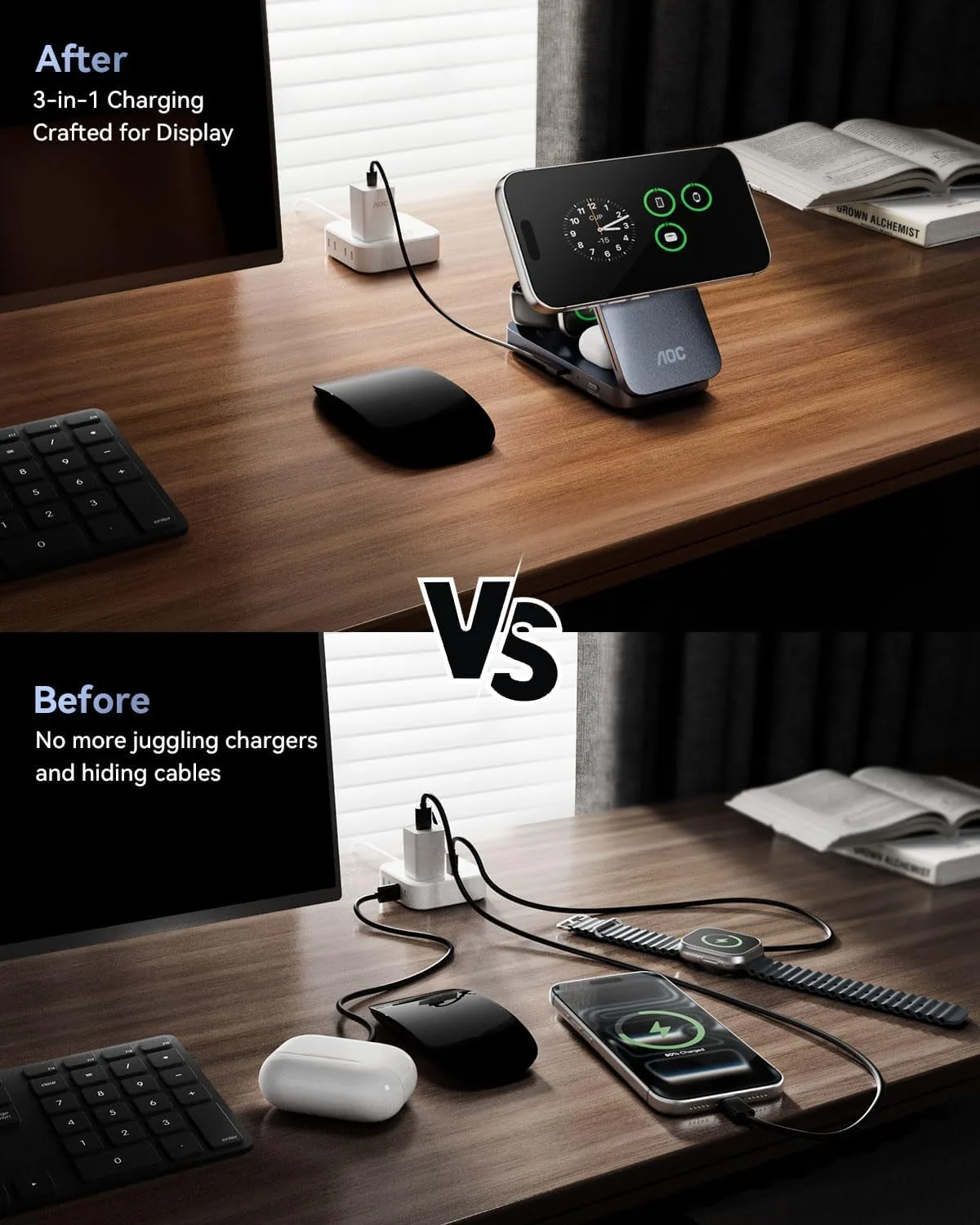 AOC GW300 25W Qi2.2 3-in-1 Foldable Wireless Charging Station — image 6