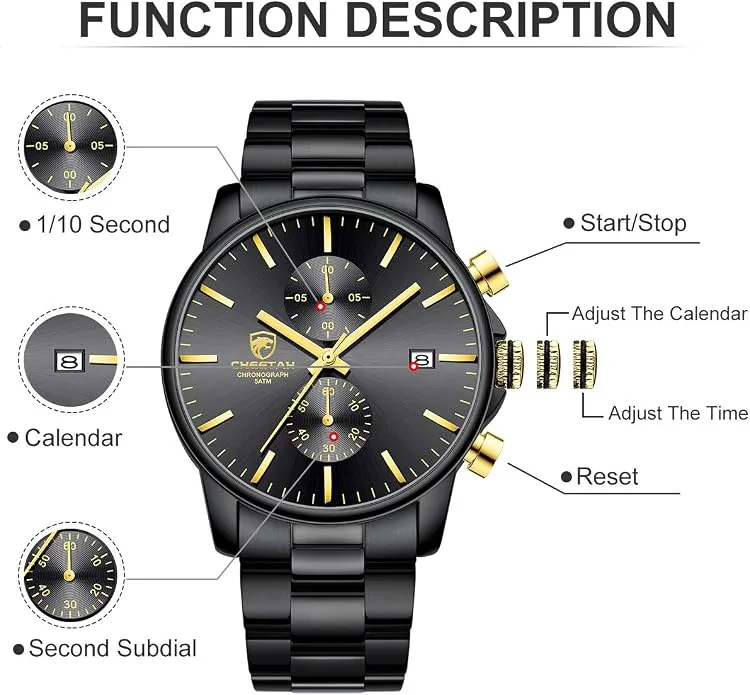 GOLDEN HOUR Fashion Business Men's Stainless Steel Chronograph Quartz Watch — image 6