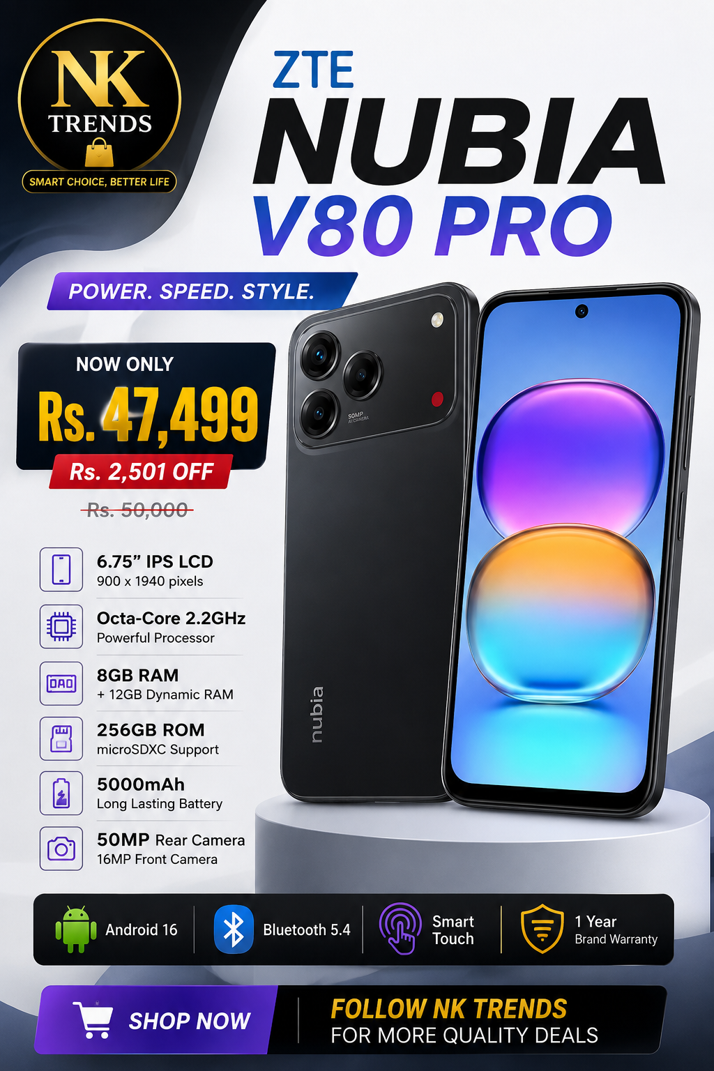 ZTE Nubia V80 Pro 8GB 256GB PTA Approved – 5000mAh Battery — image 1