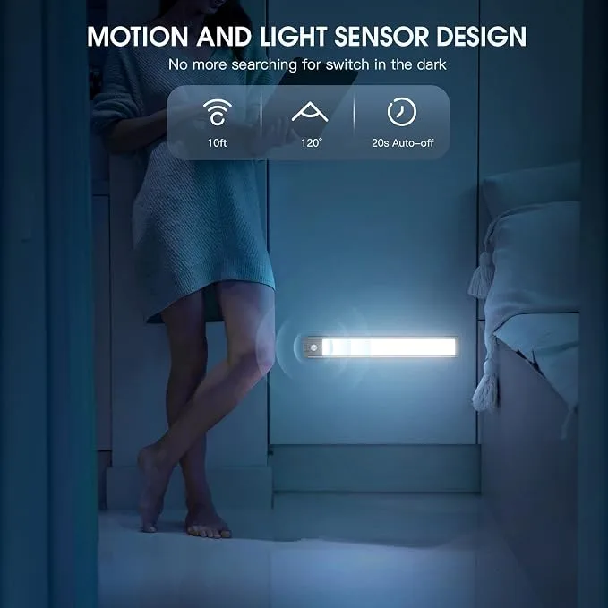 MCGOR 14.7" Rechargeable Motion Sensor Under Cabinet Lights (2-Pack) - Magnetic Dimmable Wireless Counter Lighting — image 3
