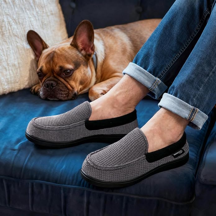 HomeTop Men's Knit Moccasin Memory Foam Slippers (Dark Gray) | NK Trends — image 2