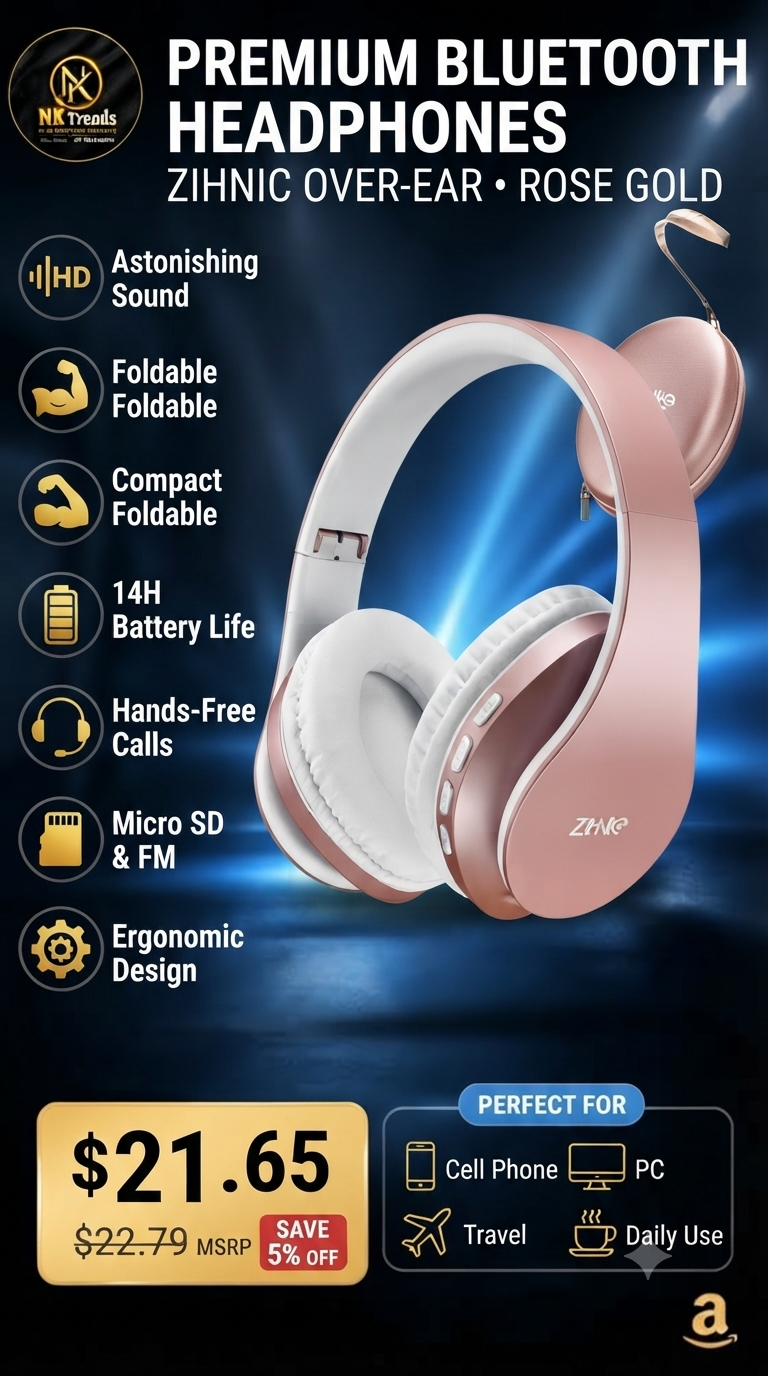 ZIHNIC Over-Ear Foldable Wireless Bluetooth Headphones | NK Trends — image 1