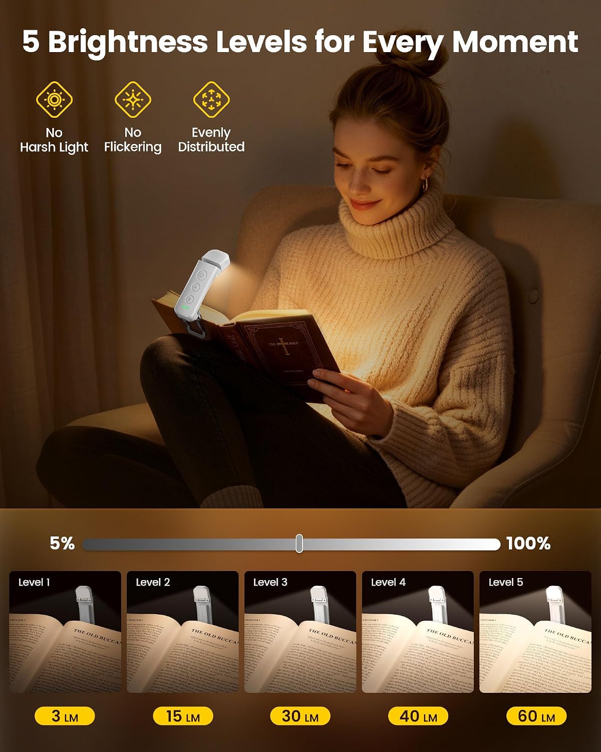 Glocusent 12 LED Rechargeable Book Light for Reading (White) | NK Trends — image 3