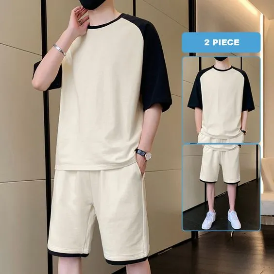 Korean Fashion 2 Piece Summer Set for Men | Patchwork Tracksuit | NK Trends Men's Wear — image 1