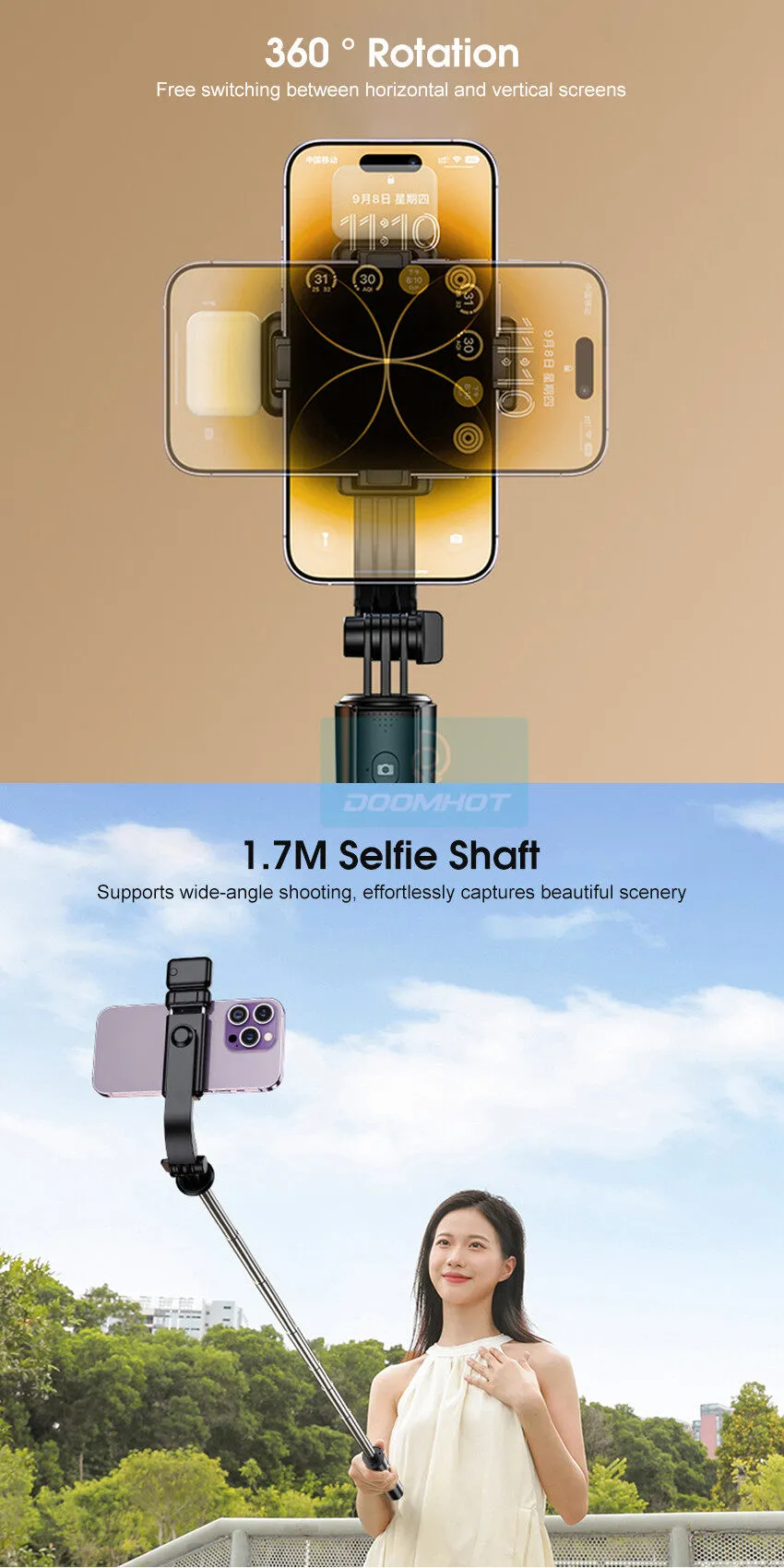 4-in-1 Wireless Selfie Stick & Tripod Stand with LED Light (170cm) — image 5
