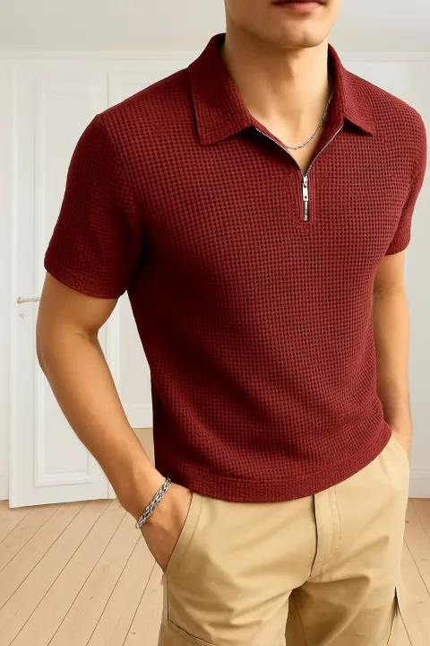 Sherooz Collection Trendy Waffle Knit Zipper Polo Shirt for Men | Premium Summer Polo | NK Trends — image 5