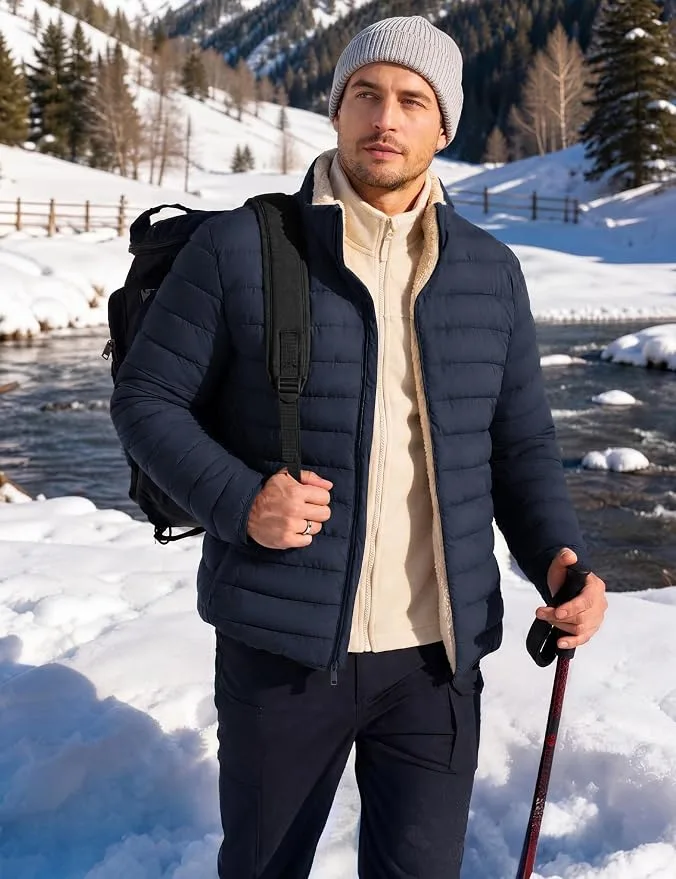 TACVASEN Men's Sherpa Fleece Lined Water Resistant Puffer Jacket (Navy Blue) — image 5