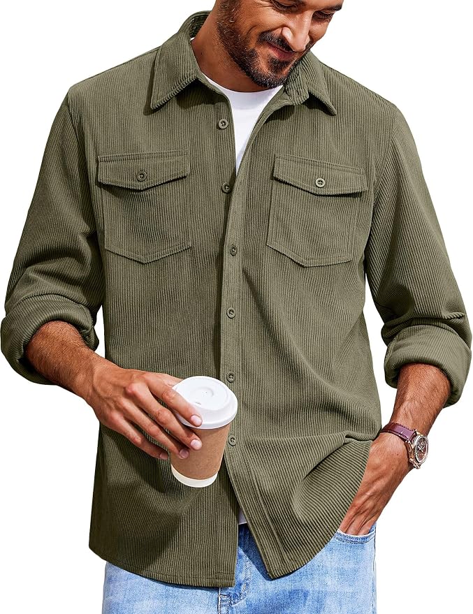 COOFANDY Men's Corduroy Button-Down Shacket & Jacket (Dark Green) | NK Trends — image 2