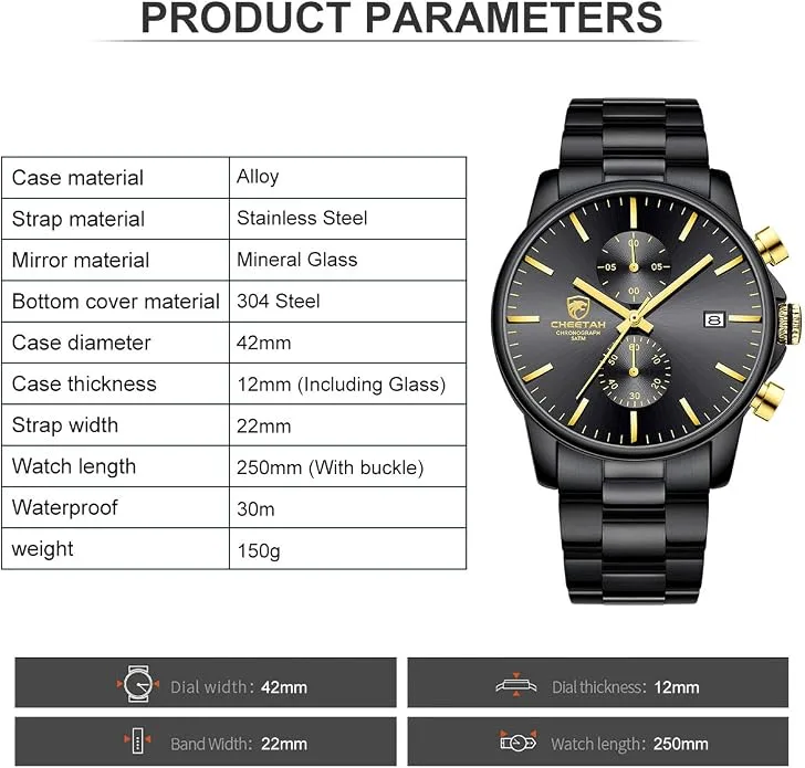 GOLDEN HOUR Fashion Business Men's Stainless Steel Chronograph Quartz Watch — image 4
