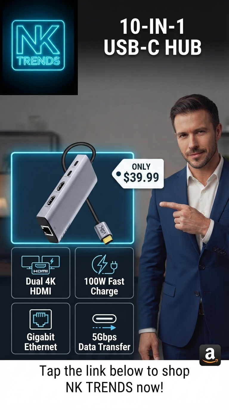 USB C Hub Dongle 10-in-1 Laptop Docking Station Dual 4K HDMI | NK Trends — image 1
