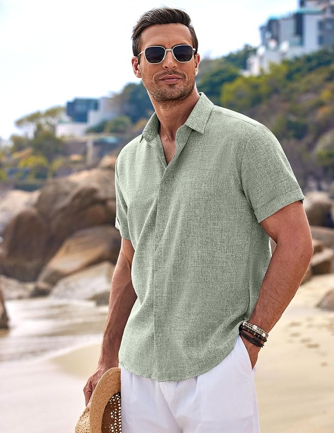 COOFANDY Men's Linen Short Sleeve Casual Button Down Shirt | NK Trends — image 3