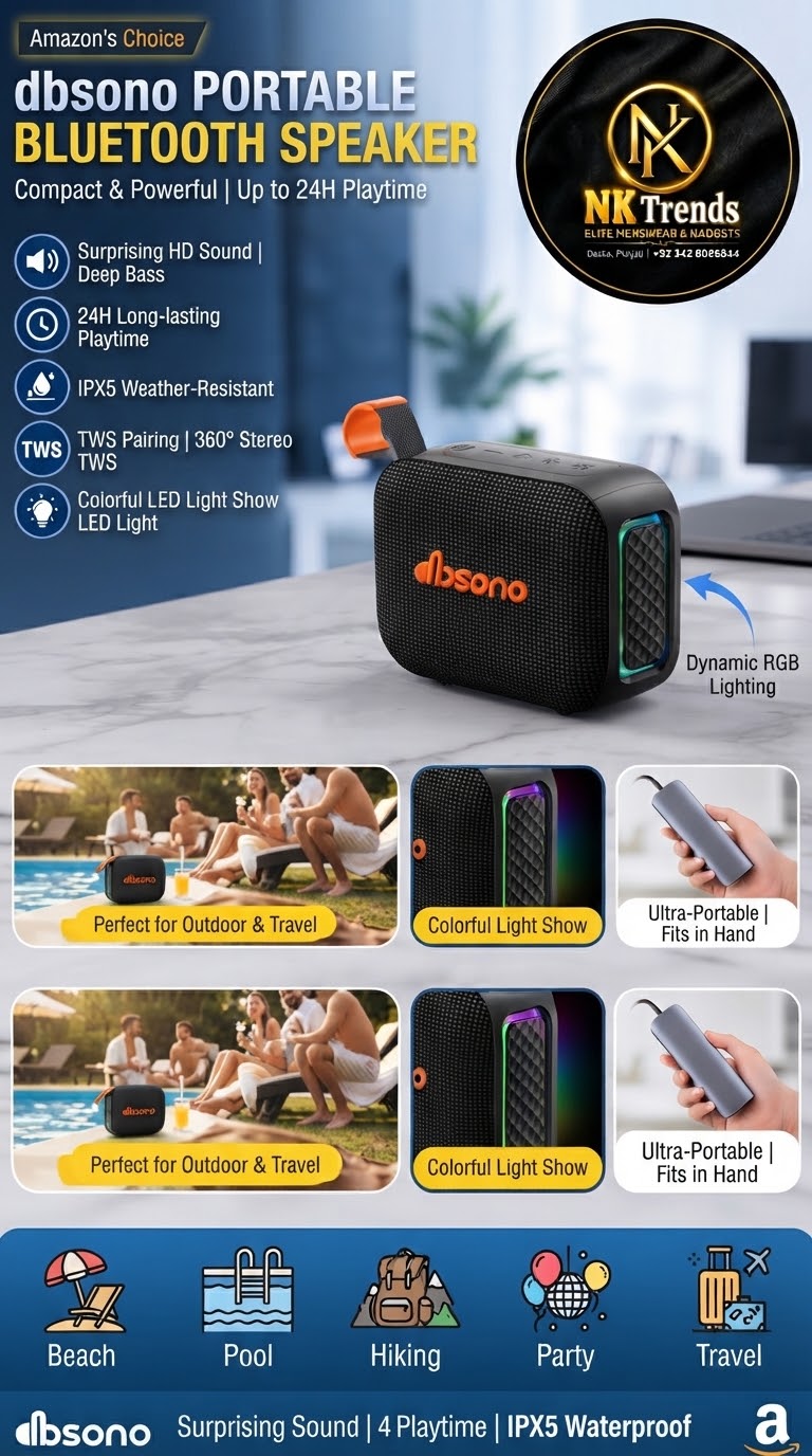 dbsono Portable Bluetooth Speaker with TWS Pairing & LED Lights (Black) | NK Trends — image 1