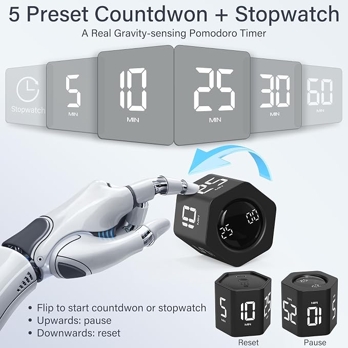 OORAII Hexagon Rotating Productivity Timer & Flip Stopwatch (Black) | NK Trends — image 2