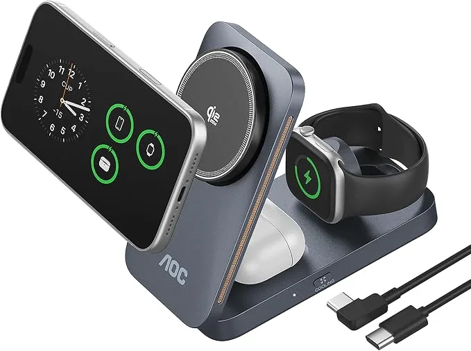 AOC GW300 25W Qi2.2 3-in-1 Foldable Wireless Charging Station — image 1