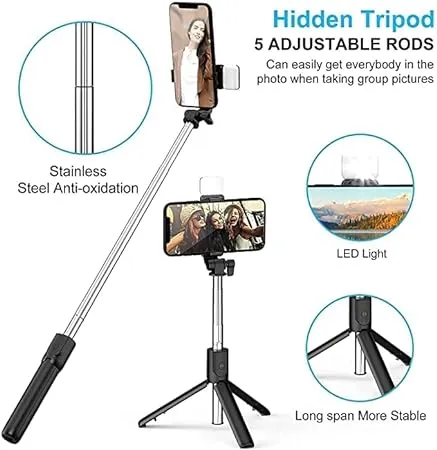 4-in-1 Wireless Selfie Stick & Tripod Stand with LED Light (170cm) — image 1