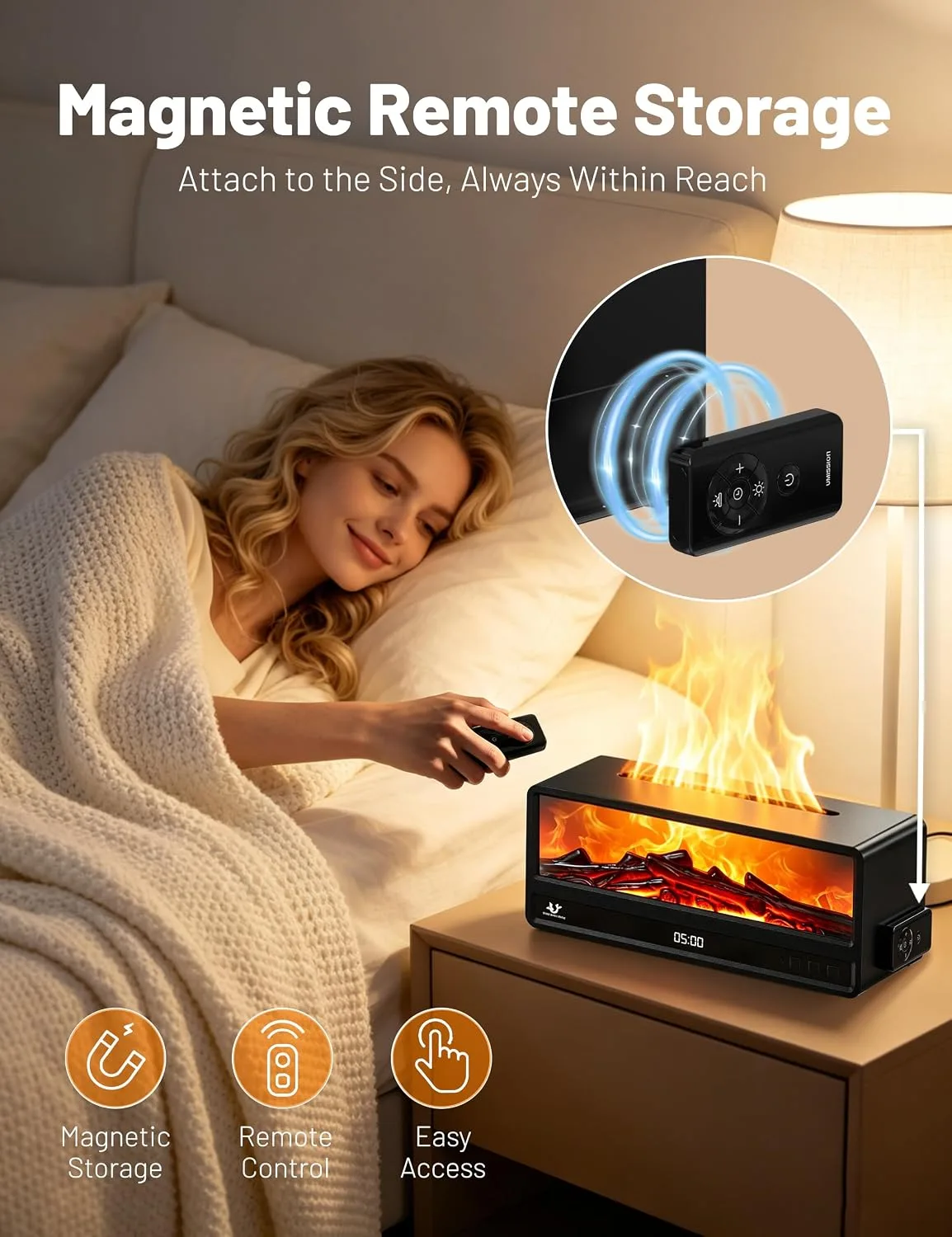 Azmsorsm Essential Oil Diffuser & Humidifier with Fireplace Flame Effect (Black) — image 5