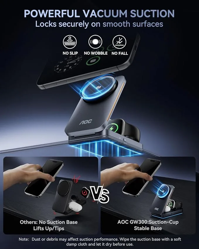 AOC GW300 25W Qi2.2 3-in-1 Foldable Wireless Charging Station — image 2