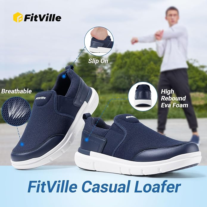 FitVille Men's Extra Wide Slip on Walking Shoes | NK Trends — image 2