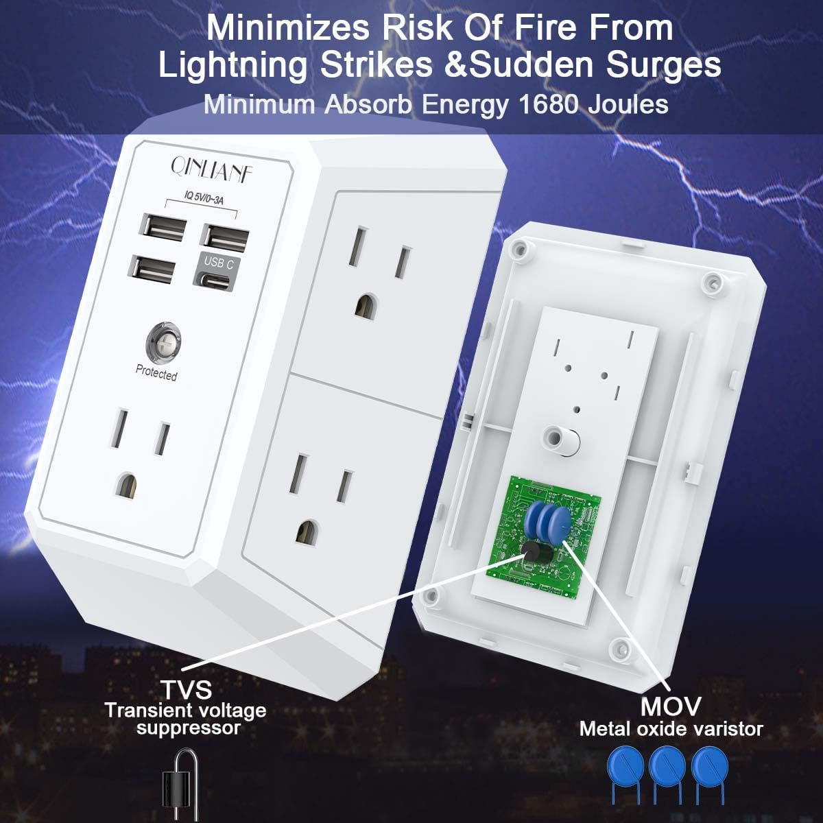 QINLIANF 5 Outlet Extender & Surge Protector with 4 USB Ports | NK Trends — image 6