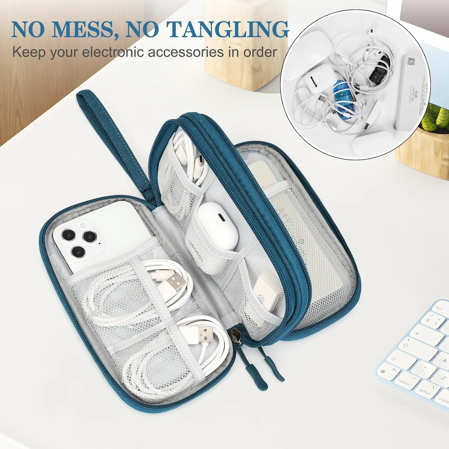 FYY Double-Layer Waterproof Electronic Travel Tech Pouch & Cable Organizer (Dark Green) | NK Trends — image 5