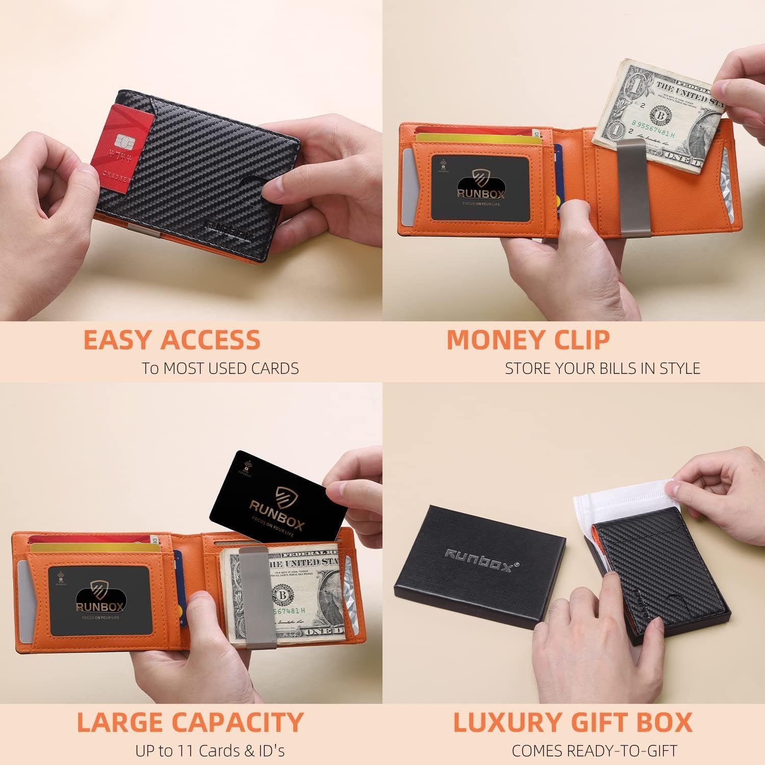 RUNBOX Slim Wallet for Men – RFID Blocking Leather Bifold with Money Clip — image 4